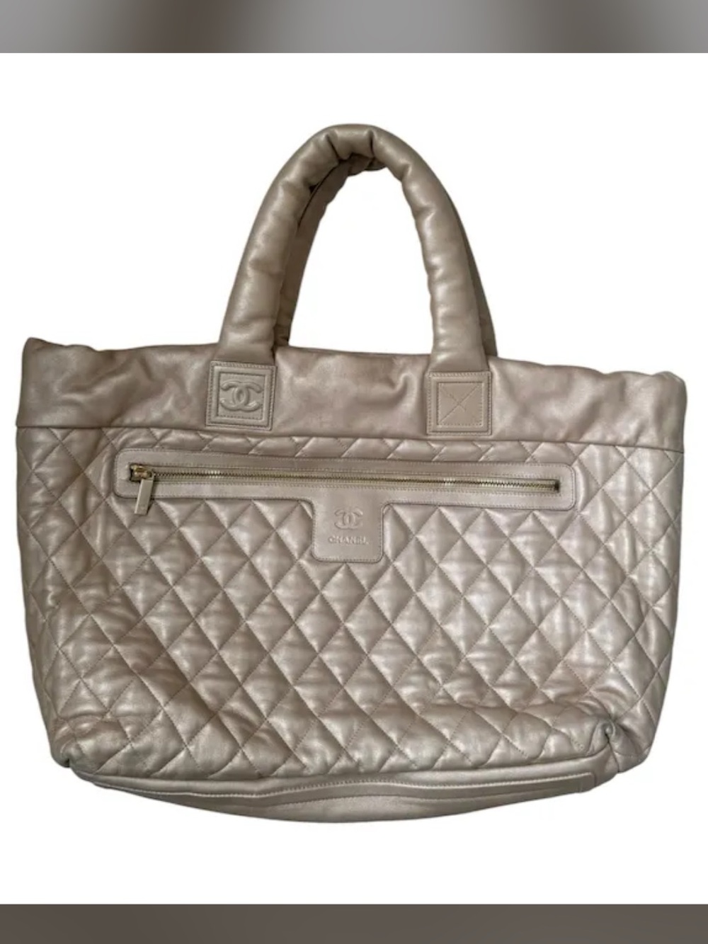 CHANEL Quilted Metallic Gold XXL Leather Tote